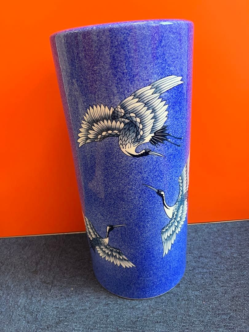 1344 激レア　其泉　色絵鶴文　傘立て　未使用　美術品