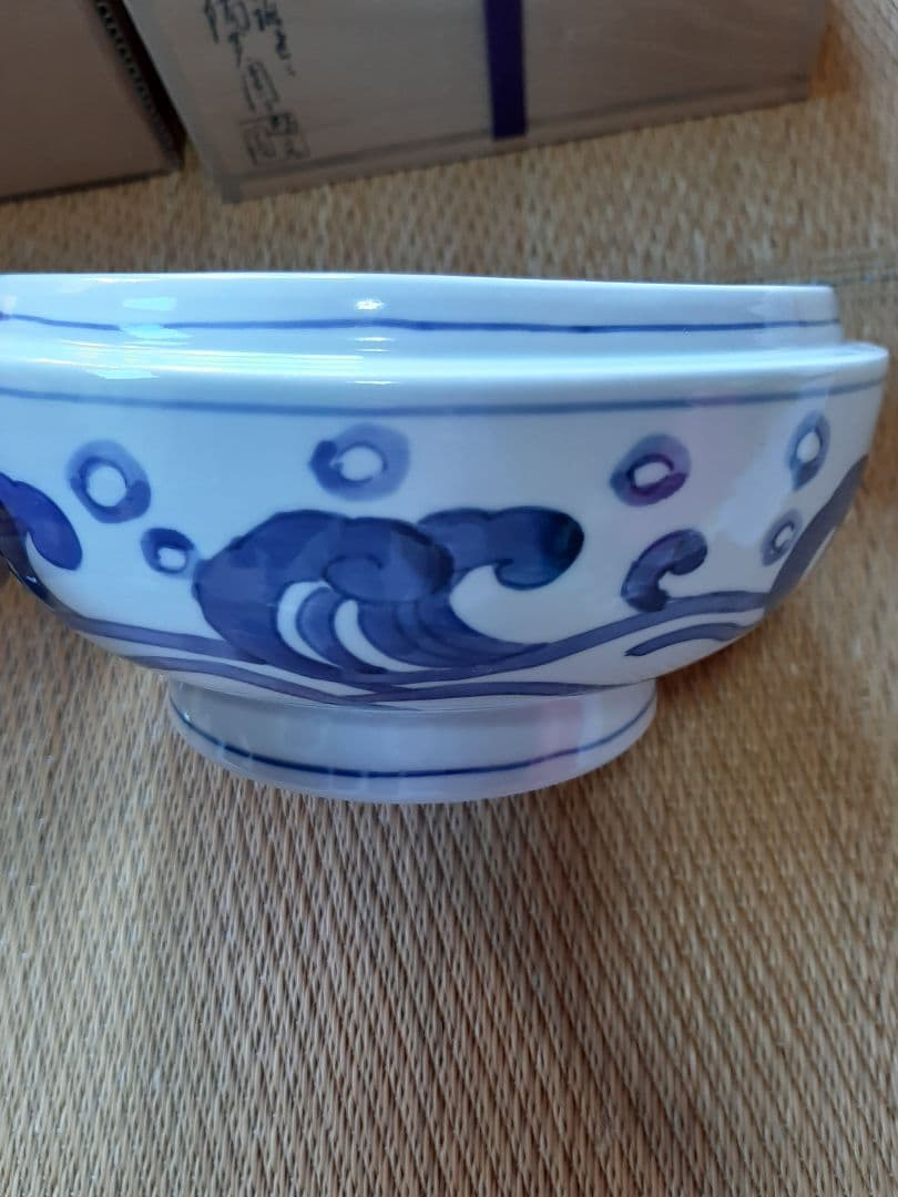 茶道具　染付　桜川　櫻川　水指　共箱　膳所焼　五角　水差　水入れ　岩崎新定