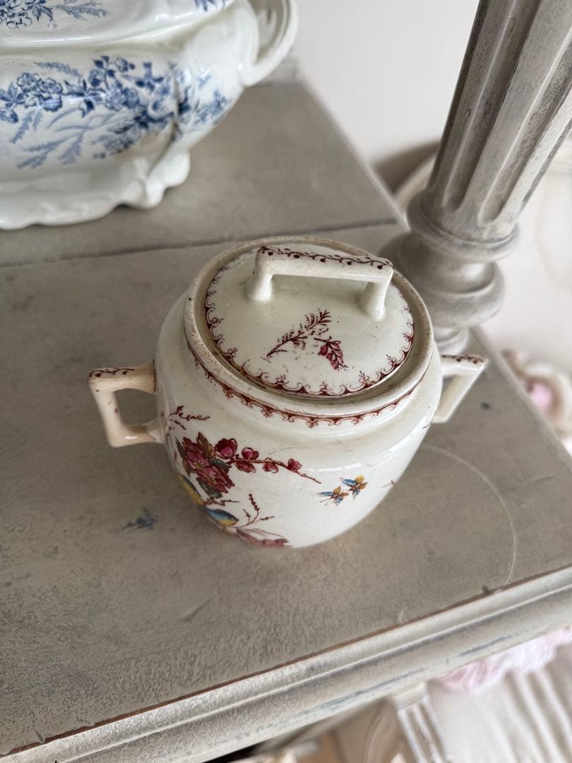 フランスアンティーク陶器リュネビィルmesangeシュガーポット