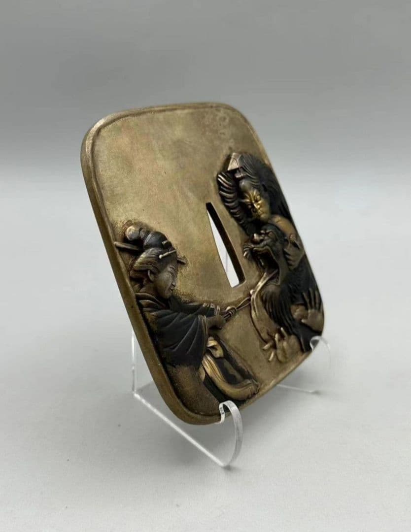 時代名品 浄明軒 鈴木容光刻 閻魔舌抜き図大鍔 鐔 日本刀 刀装具 刀剣 武具