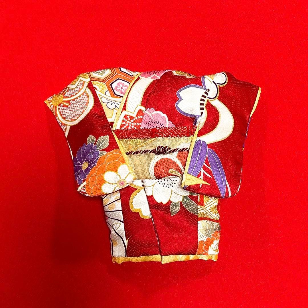 即納✨犬の着物✨犬用本格振袖着物 XS 赤 正絹 一点物 犬服