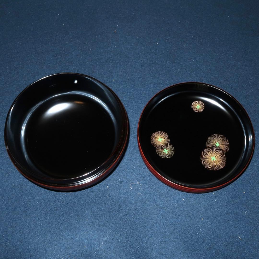 【茶道具】溜ロクロ目丸食籠　木箱なし