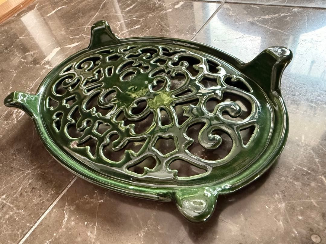 薪ストーブ　ジョンライト製スチーマー利用　トリベット　グリーンホウロウ仕上