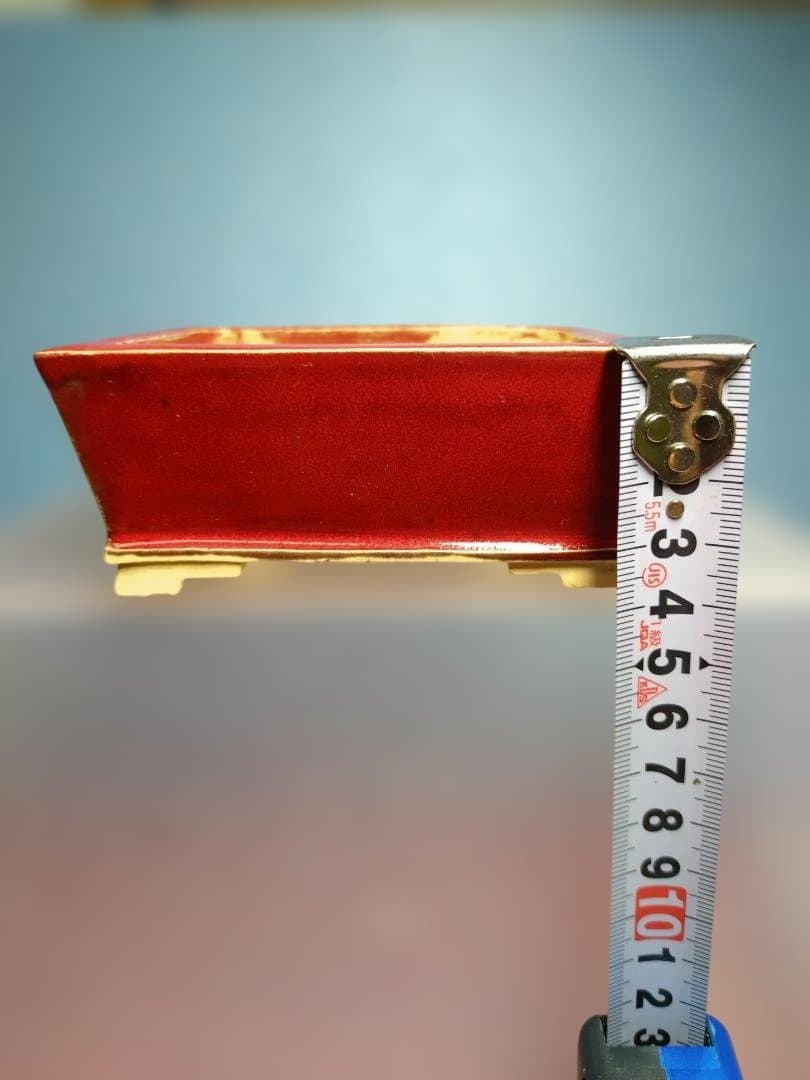 赤い漆器 水指 四角形盆栽鉢