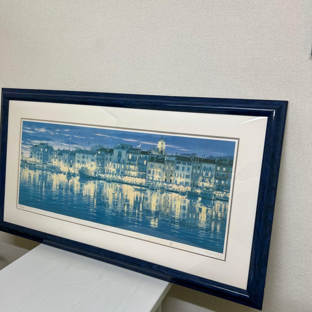 【真作】笹倉鉄平サントロペ　36×90cm 額64×118cm