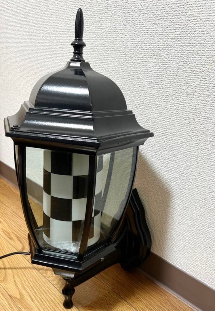 新品 黒×白チェック柄 ミニ アンティーク レトロ サインポール 屋内用