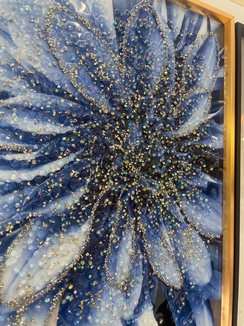 水晶絵　アートパネル　クリスタル　立体　絵画　アート　ブルー　ゴールド　女性