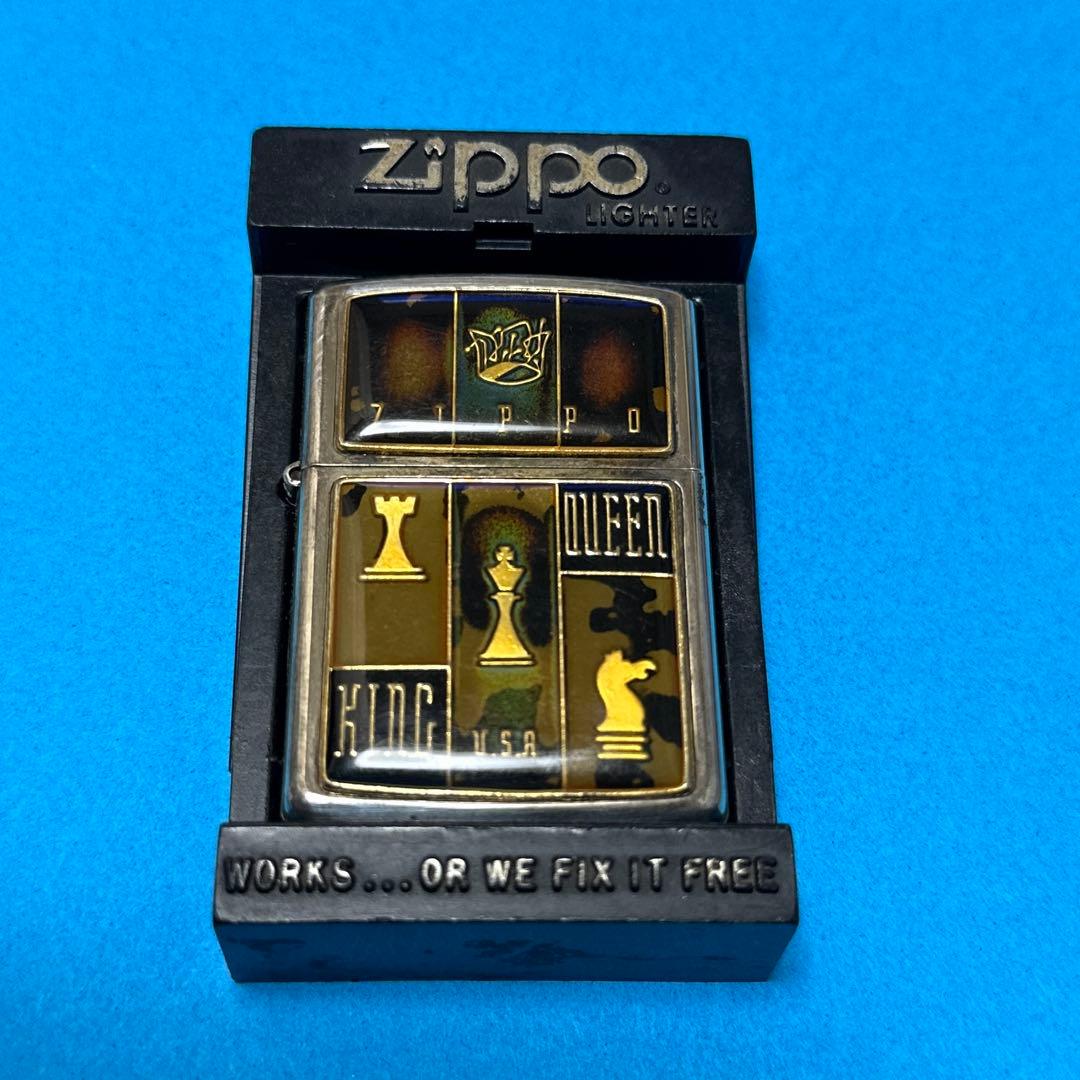 ビンテージ ZIPPO CHESS KING メタル貼り 1996年型