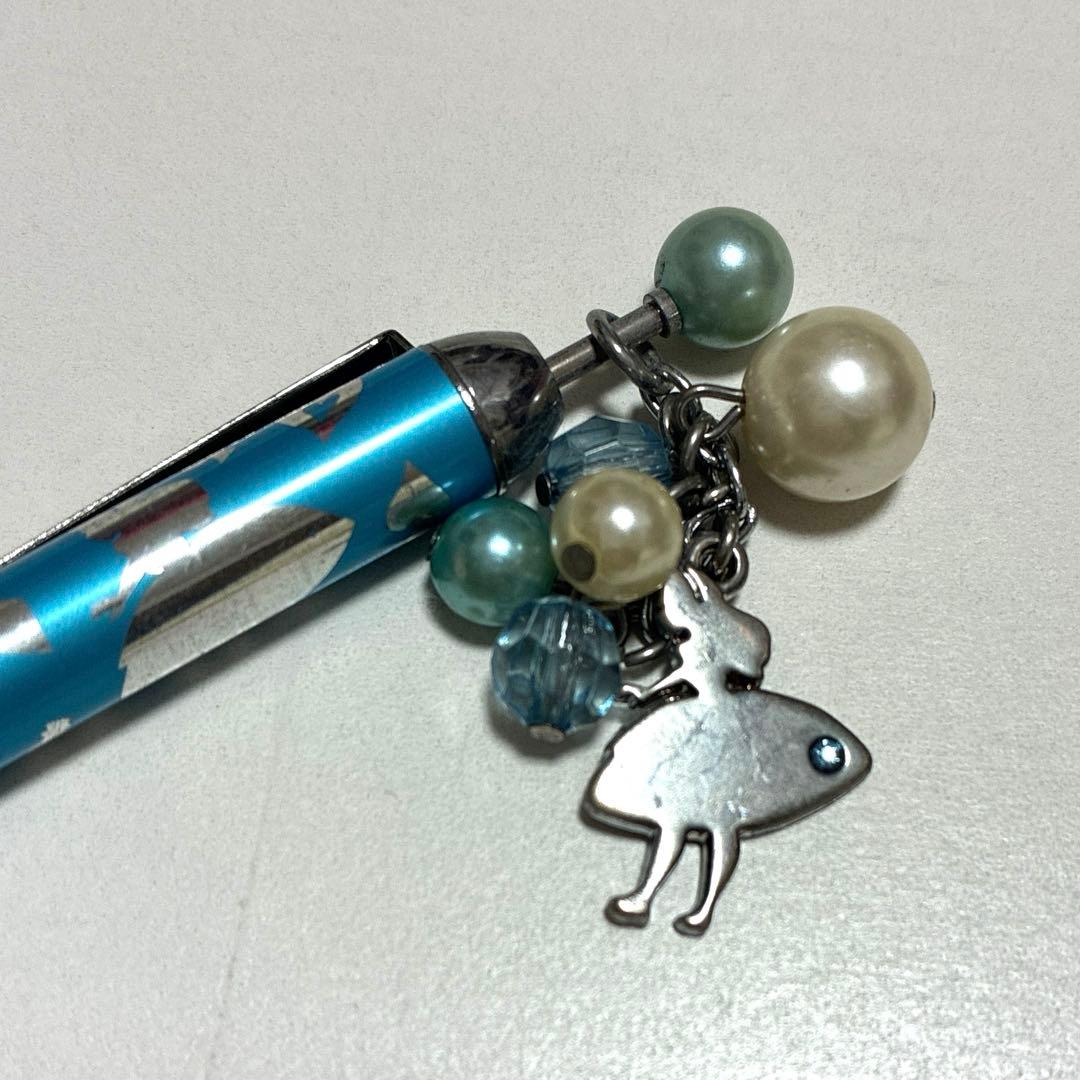 青色シャープペンシル チャーム付き　パール　不思議の国のアリス　レトロ　レア