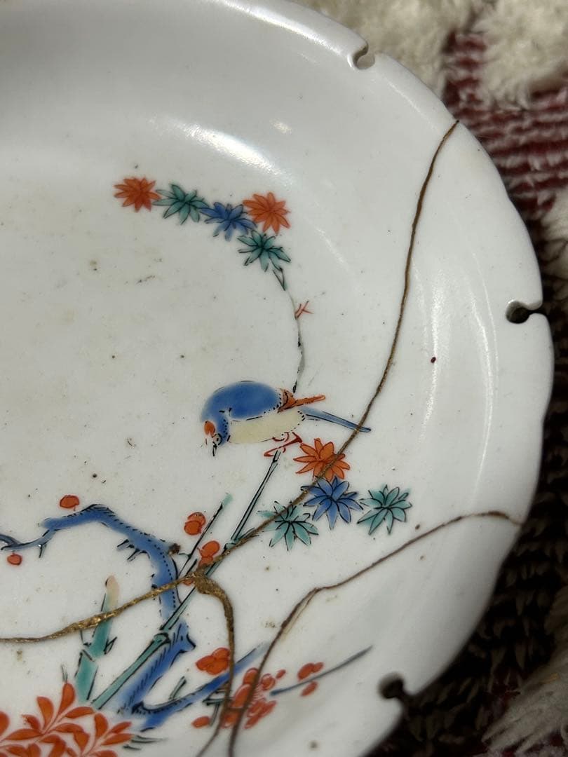 古伊万里　柿右衛門様式　皿　金継ぎあり