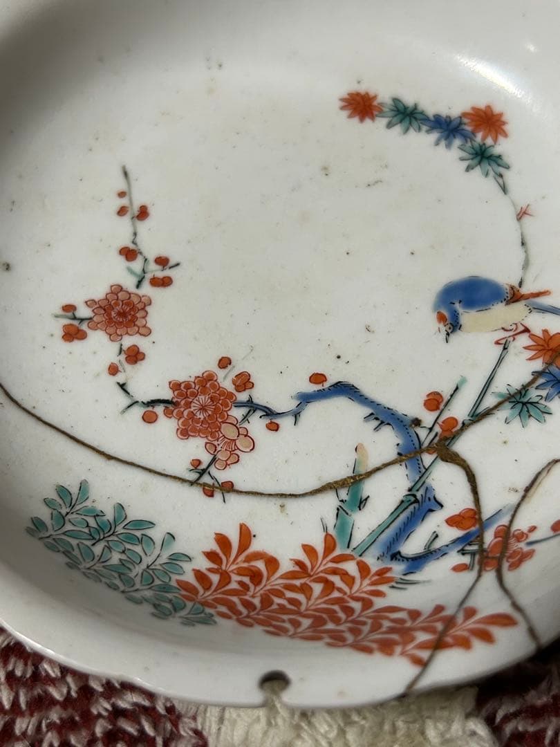 古伊万里　柿右衛門様式　皿　金継ぎあり