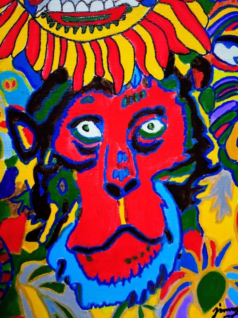 【F6号】ジミー大西【サークル】手描き/表裏サイン有/油彩/アクリル/絵画/額縁