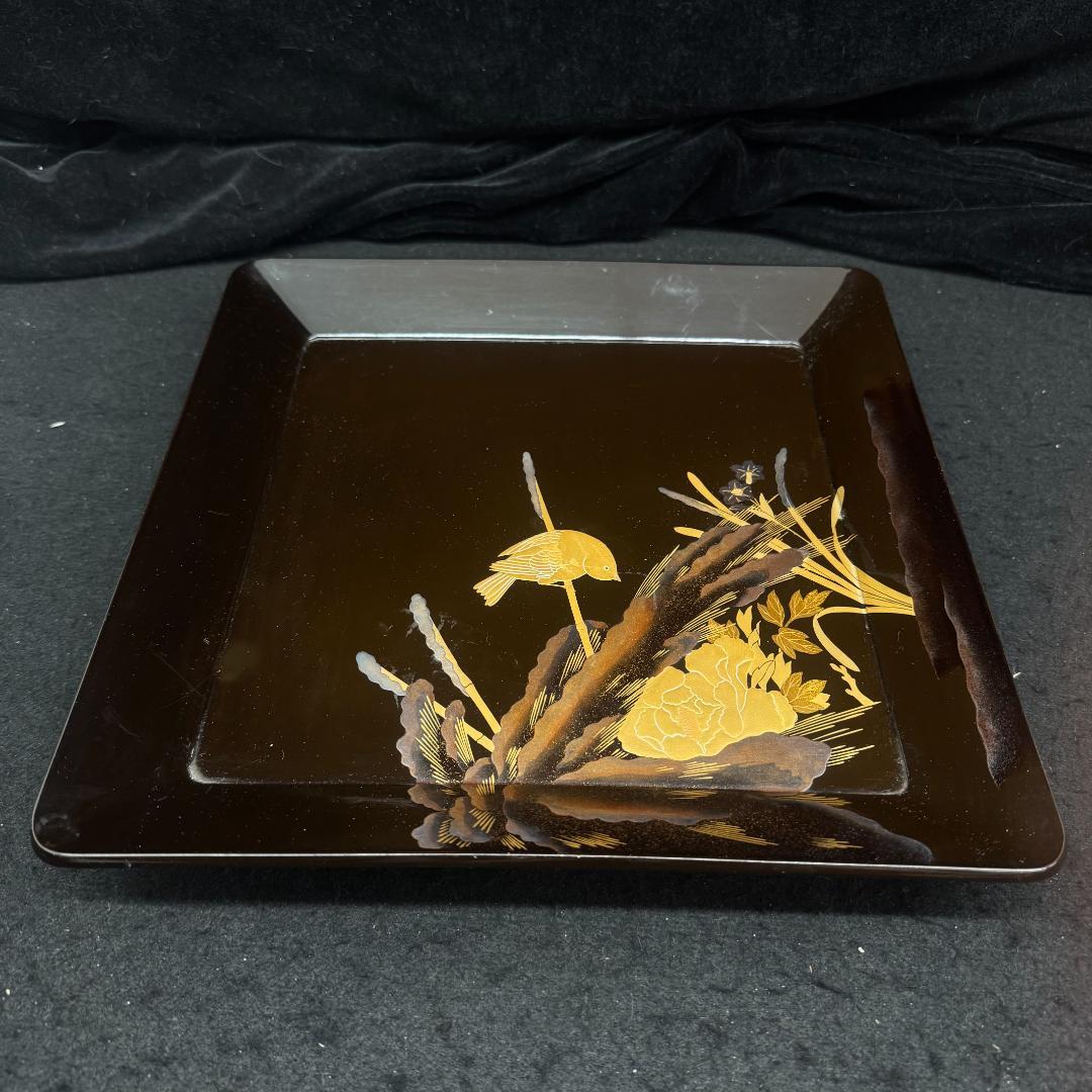 輪島塗り　時代蒔絵盆 竹雀 漆芸 脚付膳　足付き膳　　お膳台　五枚　共箱