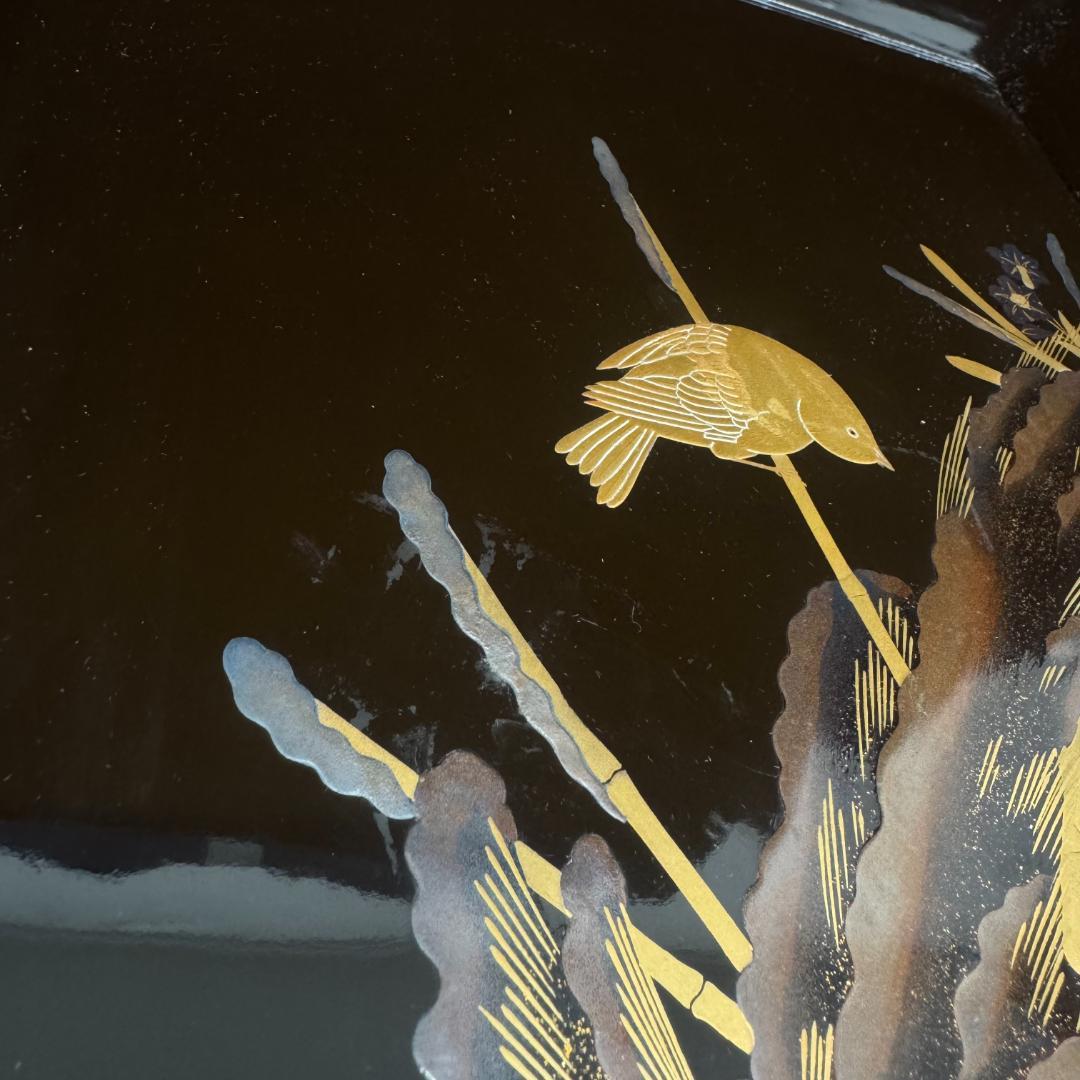 輪島塗り　時代蒔絵盆 竹雀 漆芸 脚付膳　足付き膳　　お膳台　五枚　共箱