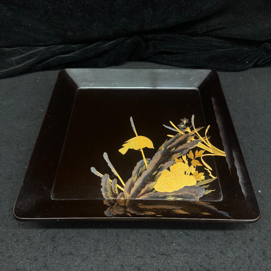 輪島塗り　時代蒔絵盆 竹雀 漆芸 脚付膳　足付き膳　　お膳台　五枚　共箱