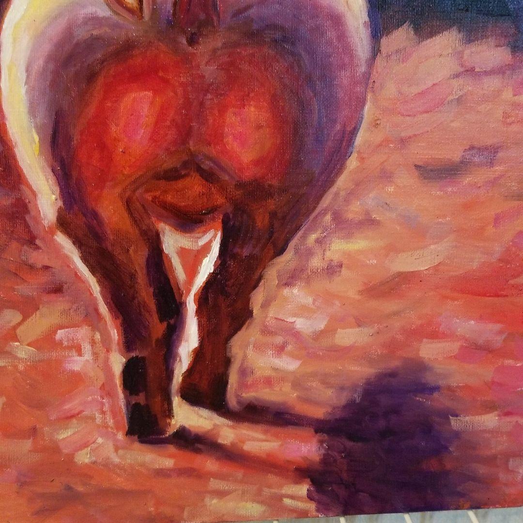 油絵　専用　夕方帰る子豚