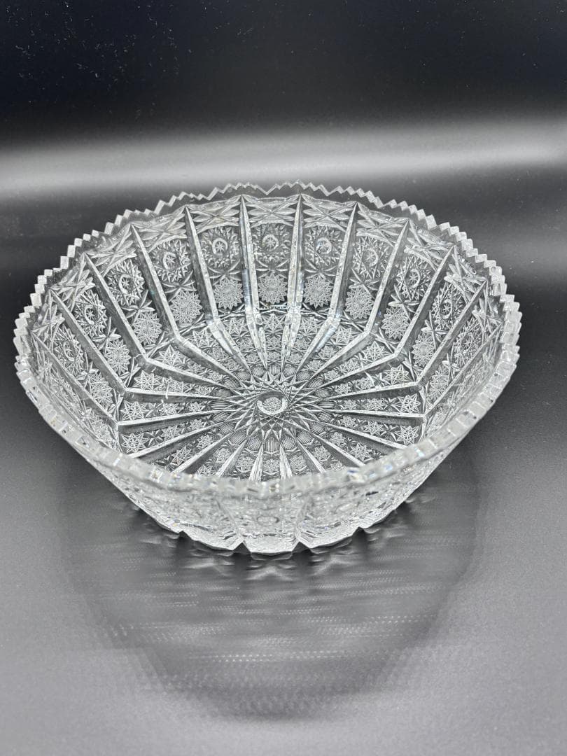 クリスタルガラス 大皿 ディスプレイ　炭入れ　直径２３ｃｍ　?