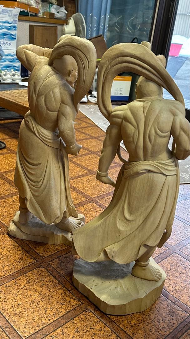 木彫　風神雷神