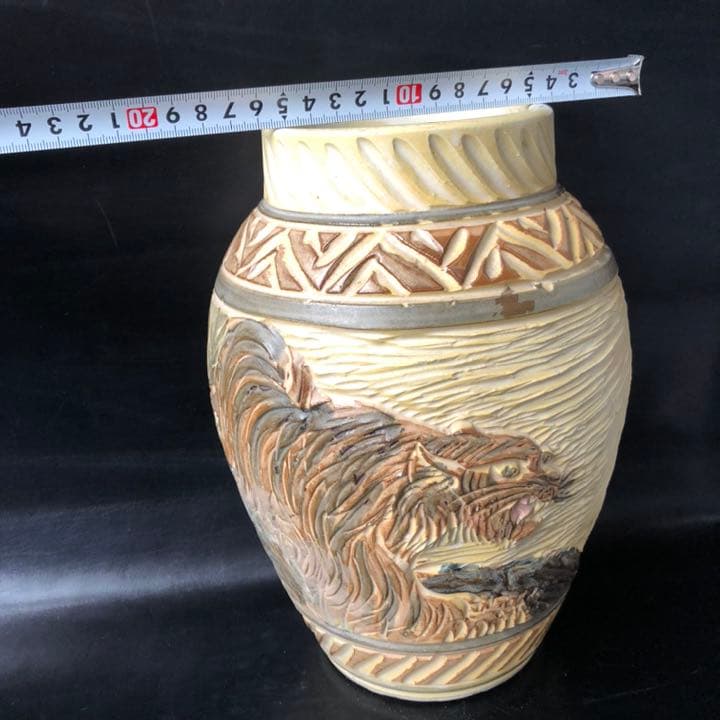 人間国宝級◆蔵から凄い迫力のある虎の壺が出てきた、壺、花瓶、花道具、茶道具