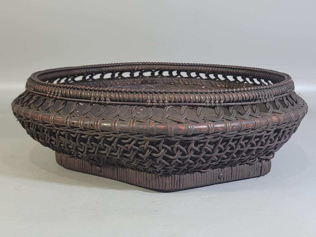 茶道具 竹網籠 炭斗 時代物 DT533