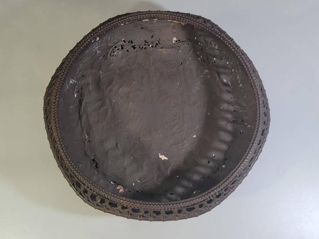 茶道具 竹網籠 炭斗 時代物 DT533