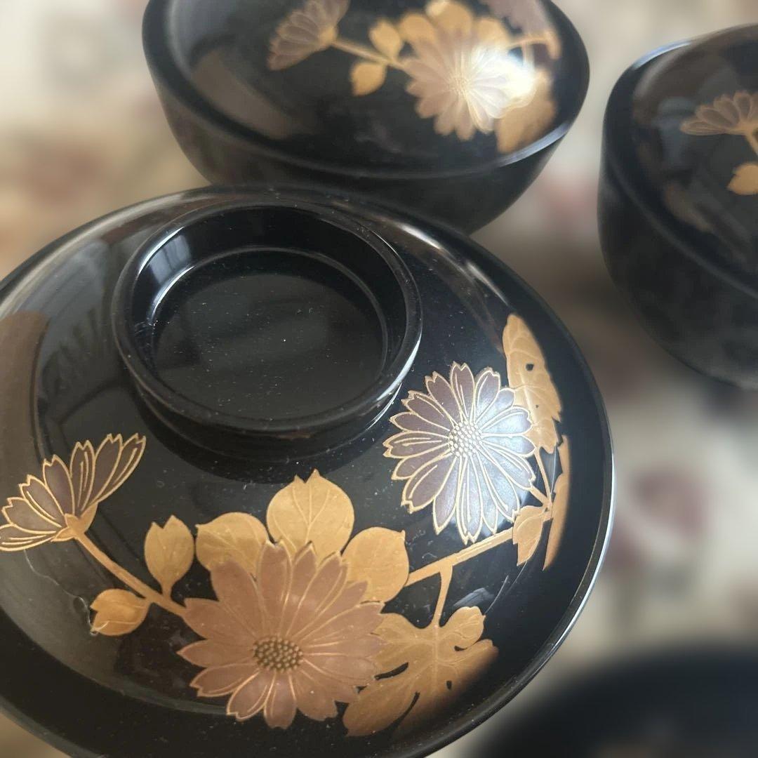 漆器 椀 5個セット 金色花模様