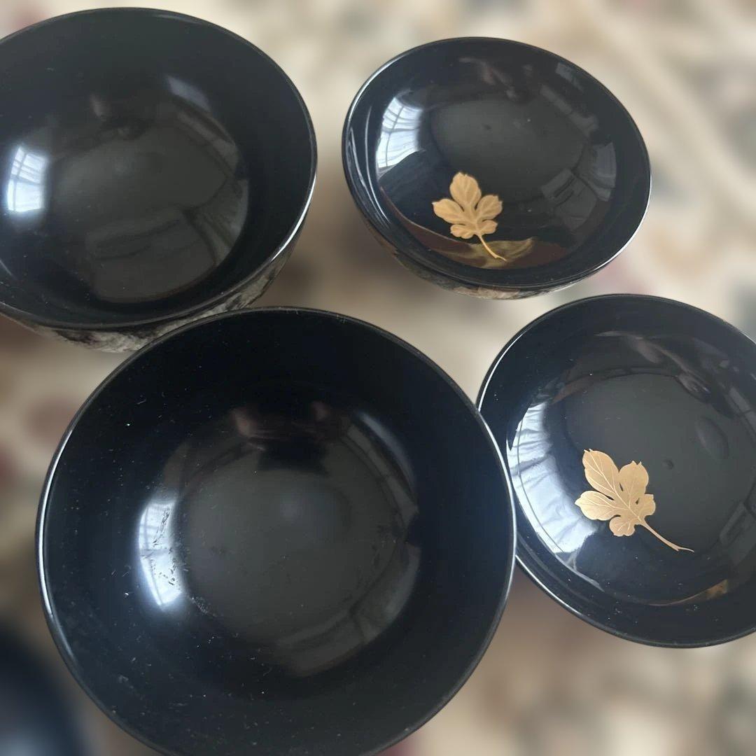 漆器 椀 5個セット 金色花模様