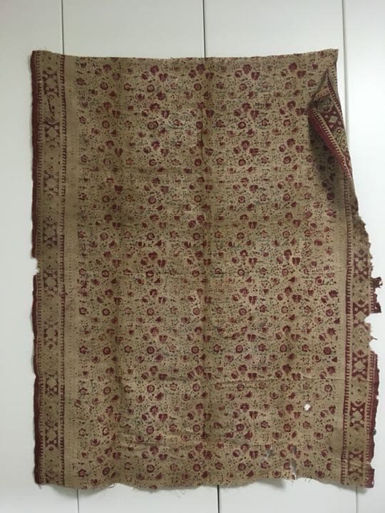 アンティーク　古手手描き鬼更紗（おにざらさ）　インド更紗 ヴィンテージ