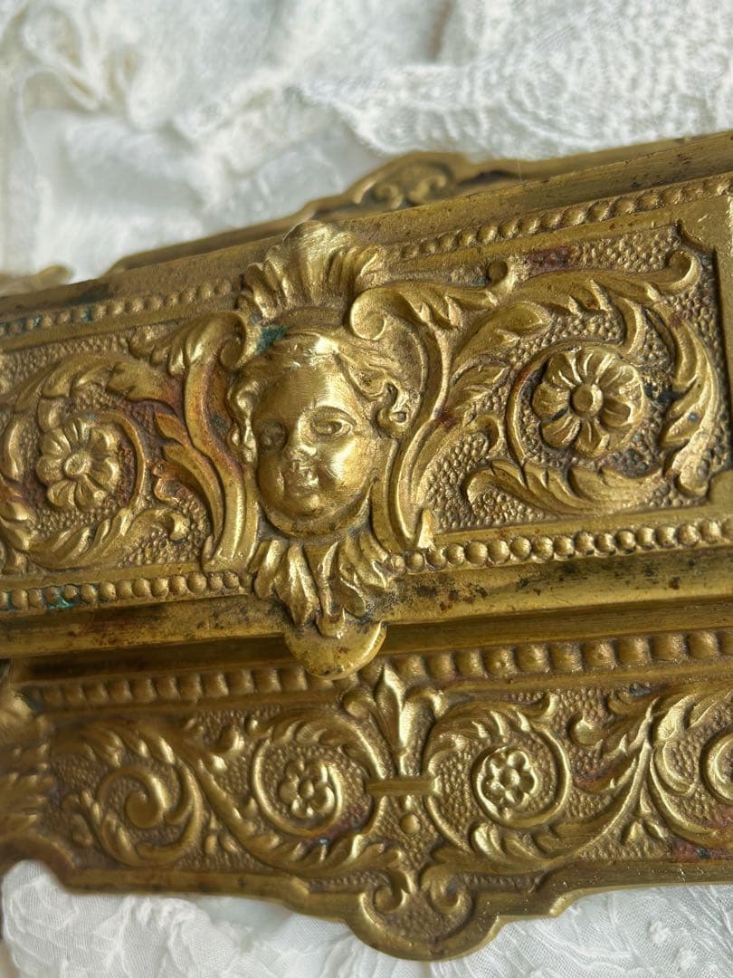 レア　フランス アンティーク 真鍮製 切手スタンド 天使のレリーフ 重厚840g