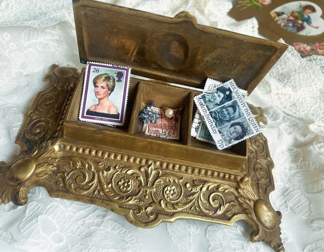 レア　フランス アンティーク 真鍮製 切手スタンド 天使のレリーフ 重厚840g