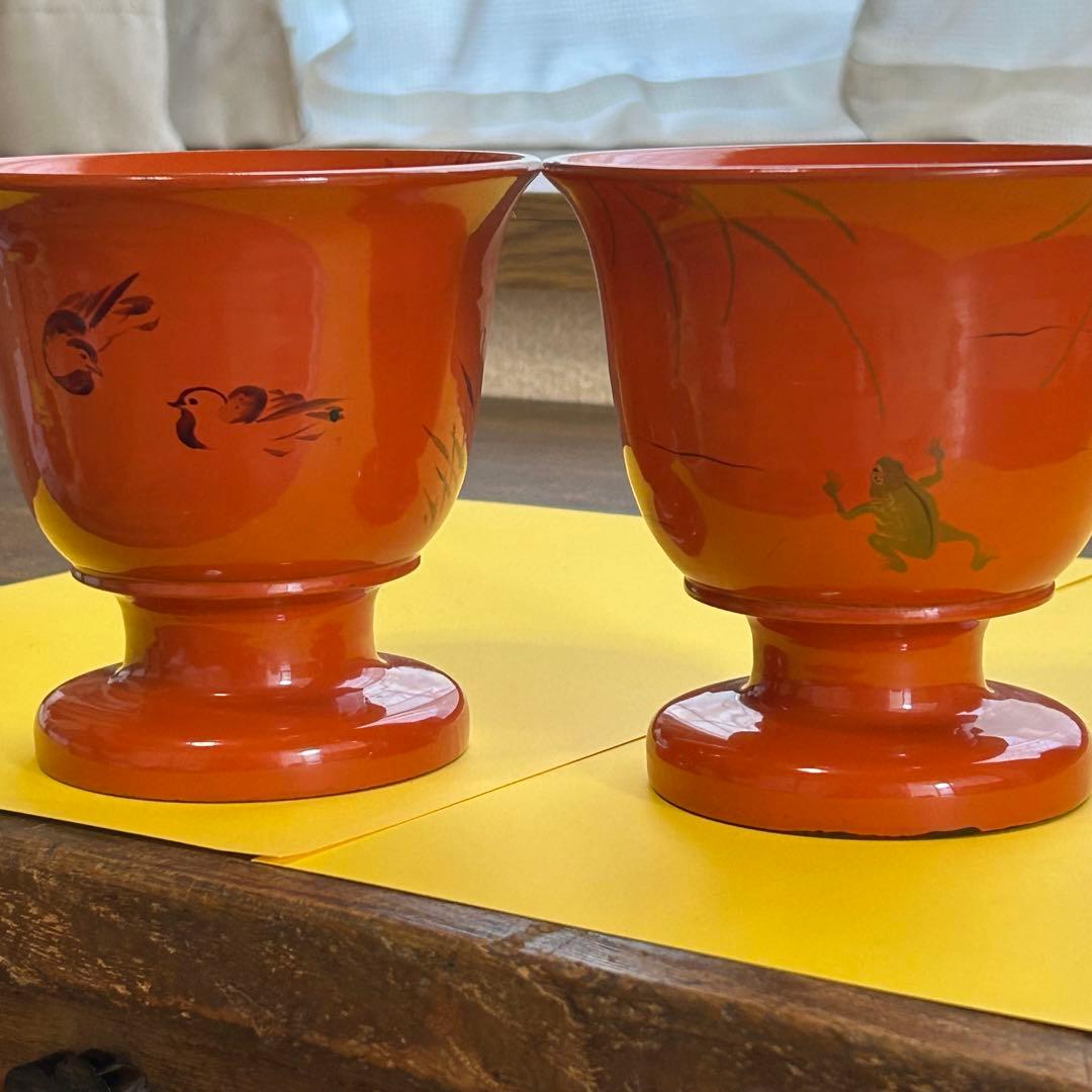 明治期 盃洗 蛙と水鳥図柄 2個セット