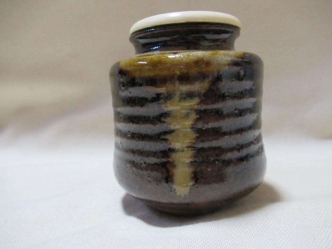 膳所焼　翁写　茶入　共箱