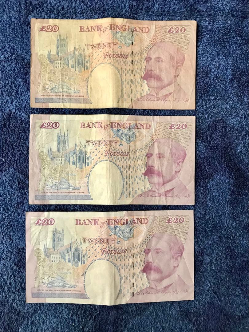 外国旧紙幣　イギリスポンド(20×3枚)