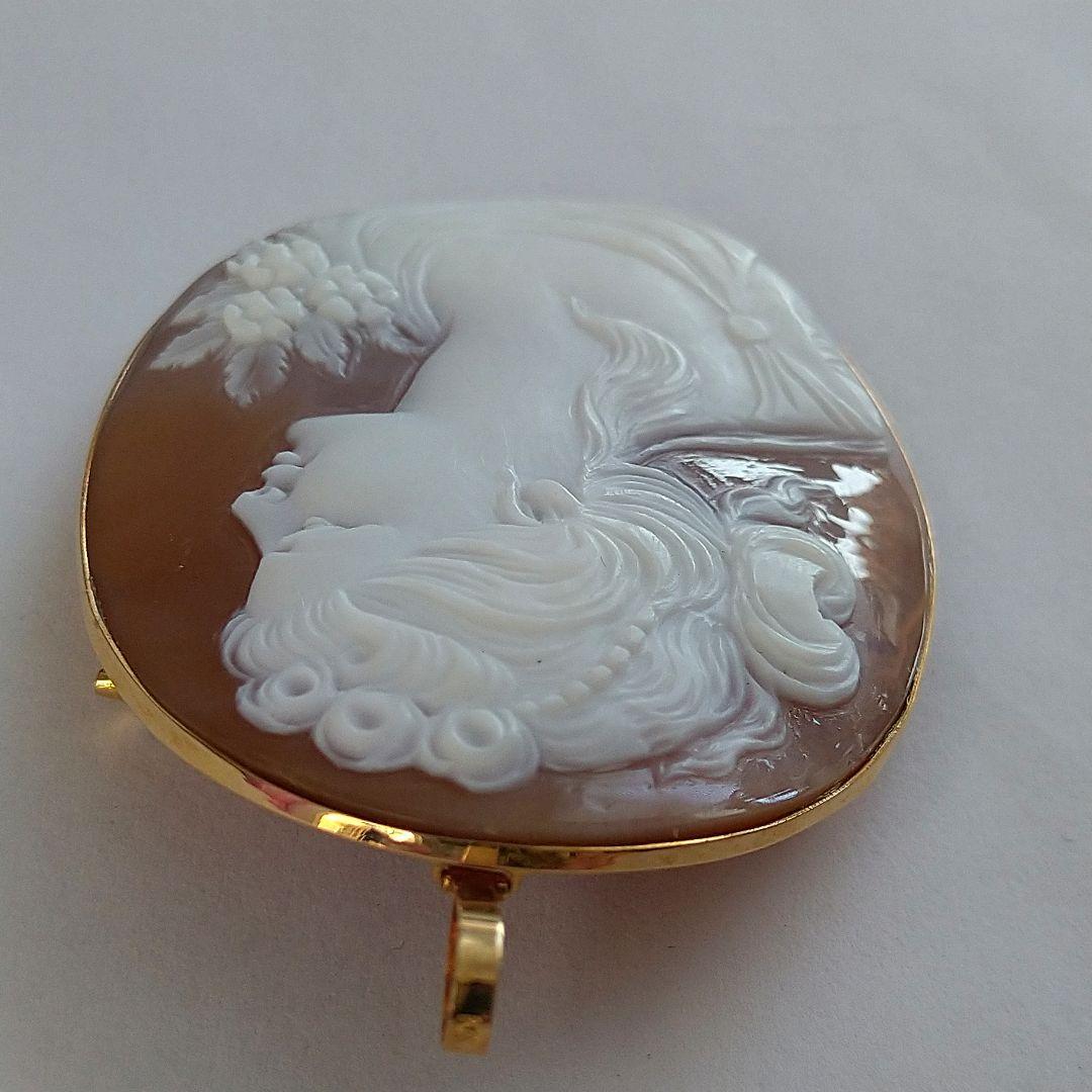 ✤作家ものシェルカメオブローチ&ペンダント✤18金✤2way✤凛として✤