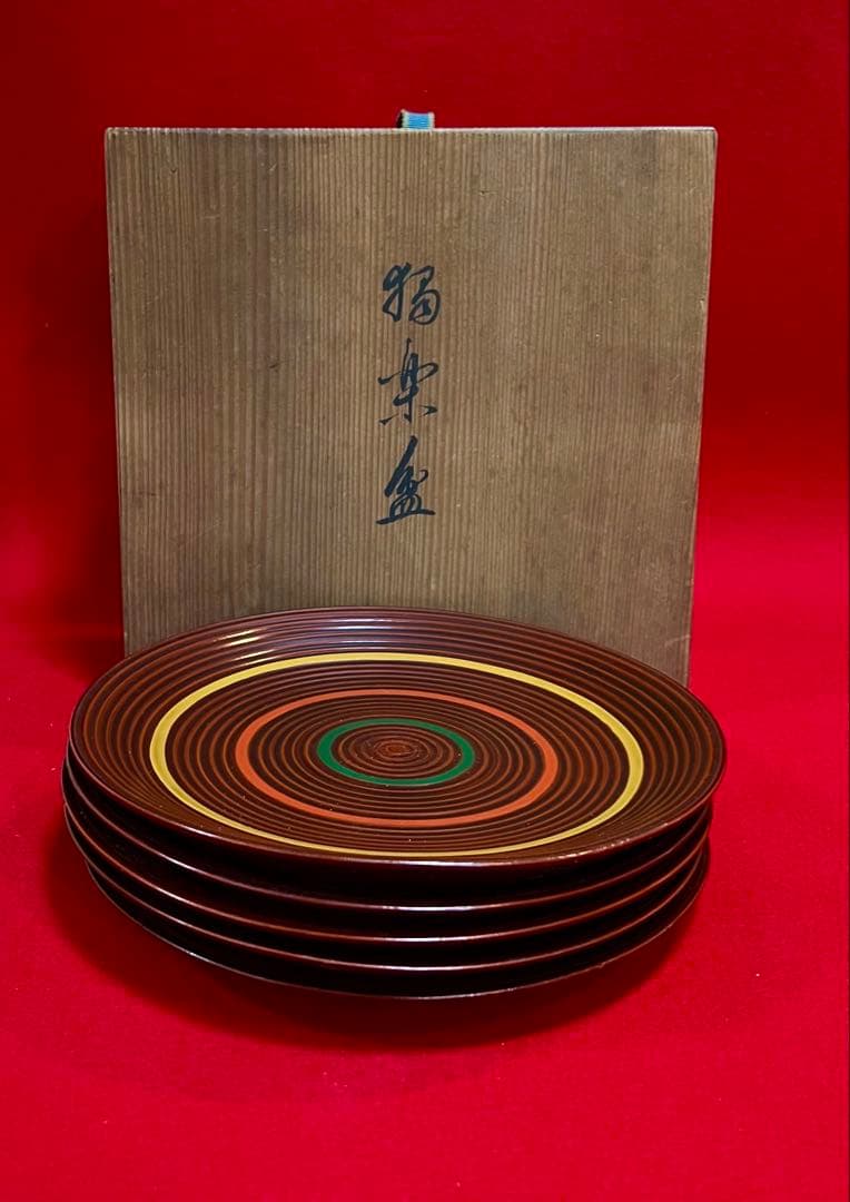 茶道具 古道具 菓子器 菓子盆 丸盆 独楽盆五枚 箱付き