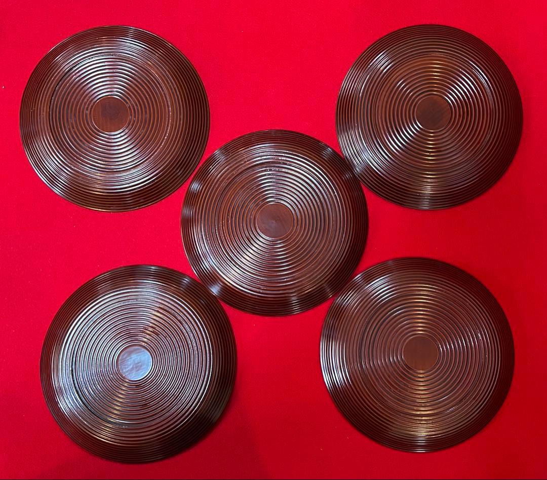 茶道具 古道具 菓子器 菓子盆 丸盆 独楽盆五枚 箱付き