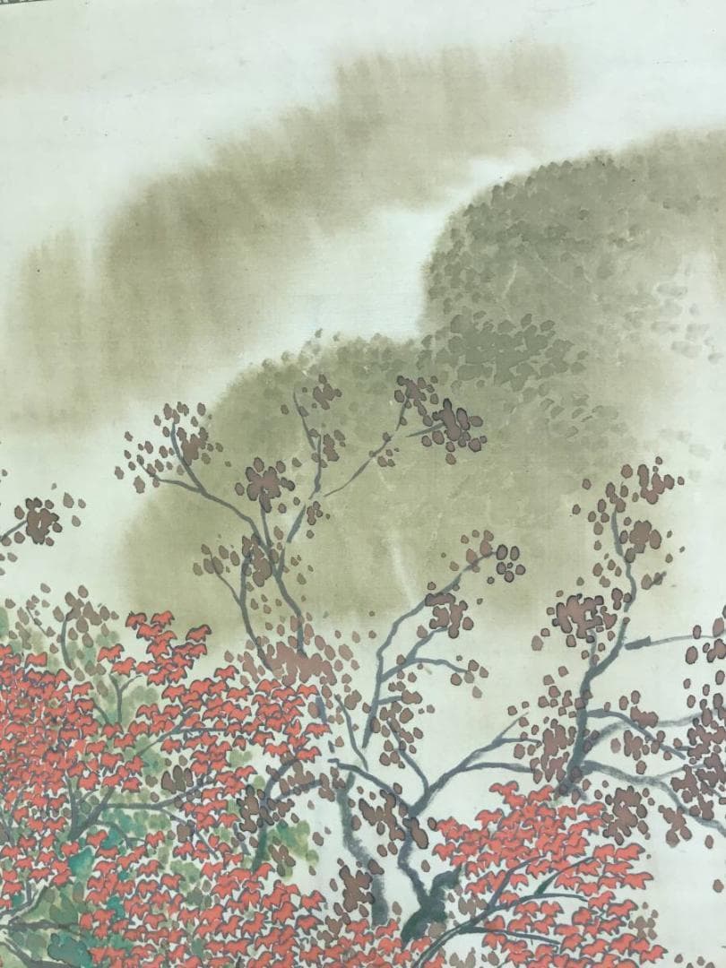 【真作】菅天嶺/紅葉渓水図/秋景山水図/山水図/掛軸/名家伝来/AD-761