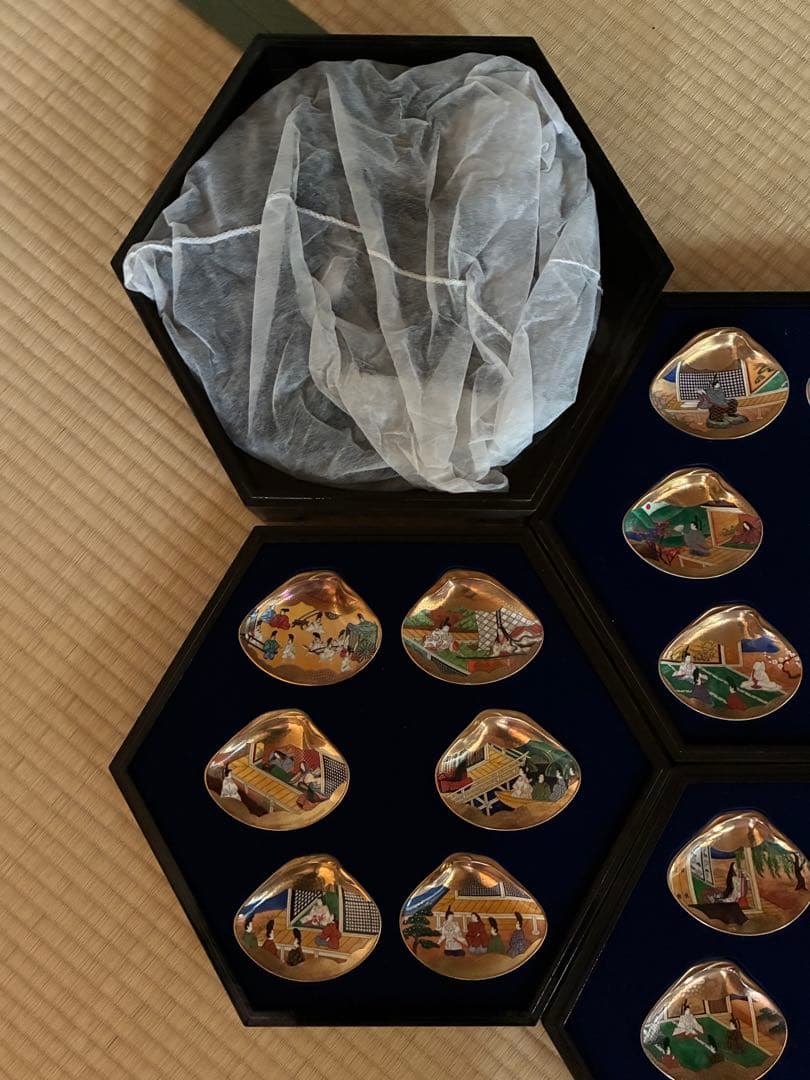 0002【蒔絵箱付・限定コレクション】源氏物語 貝合せ 貝絵皿54枚 光る君へ
