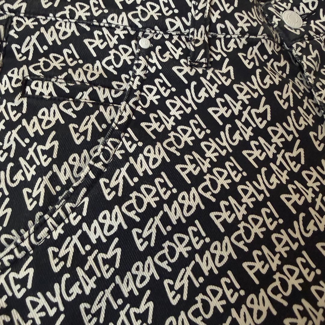 防寒　蓄熱　裏地付き　パーリーゲイツ　パンツ　総柄　M〜L相当　紺　白　4