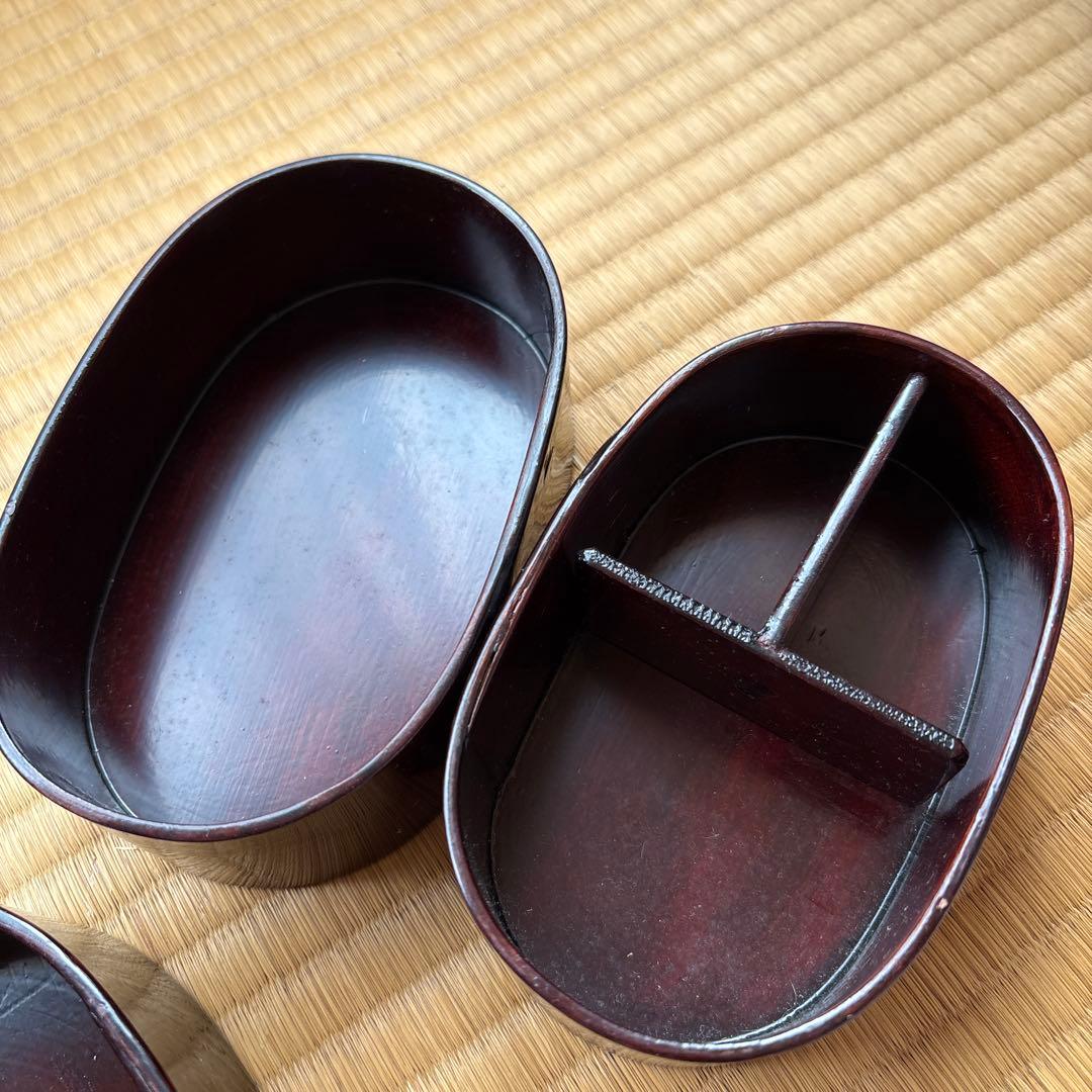 漆塗り 楕円形 重箱 仕切り付き　弁当箱　セット