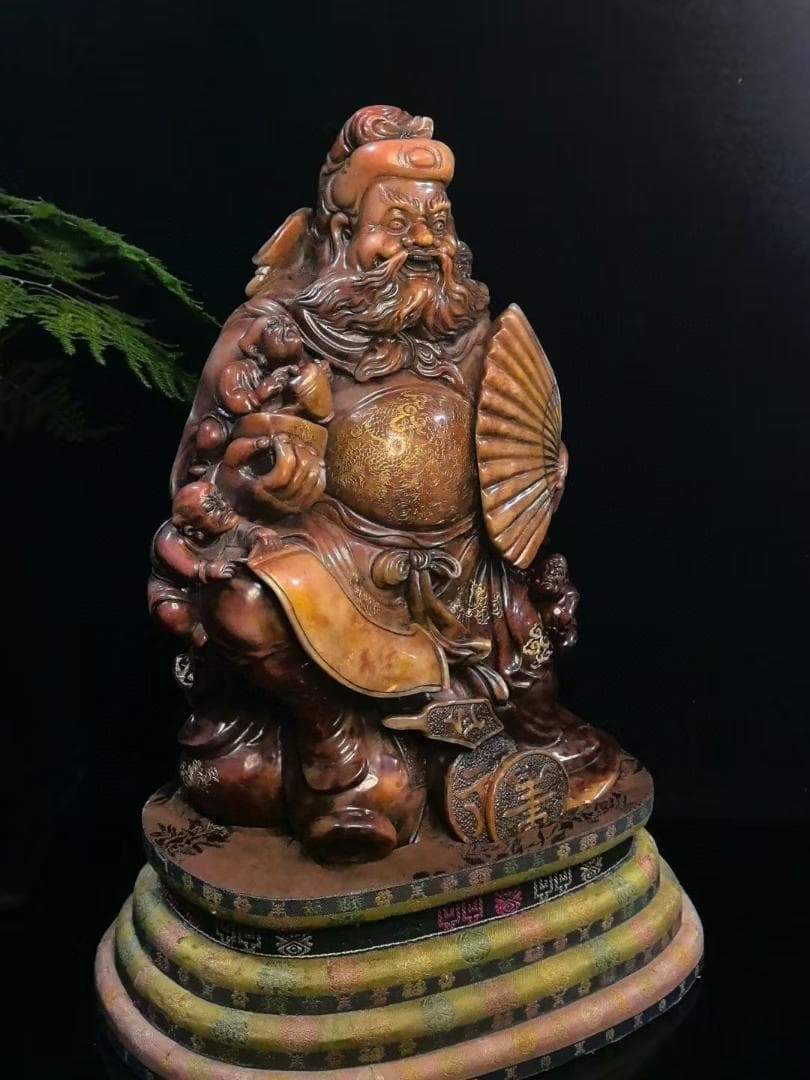 天師鍾馗の印鑑・寿山石极品月尾紫彫り｜宗教美術｜吴昌碩作款｜細密彫｜風水置物