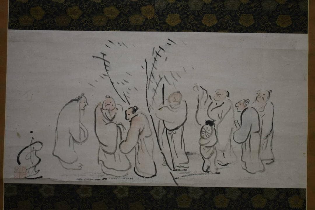 模写/池大雅/竹林七賢人図/絹表装/布袋屋掛軸HF-785