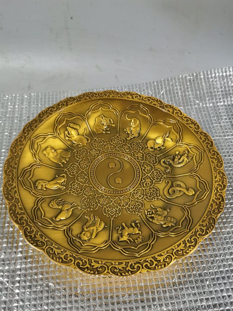 真鍮 供盤 供養貢盤 果物盤 浮彫り十二支盤 工芸品 置物