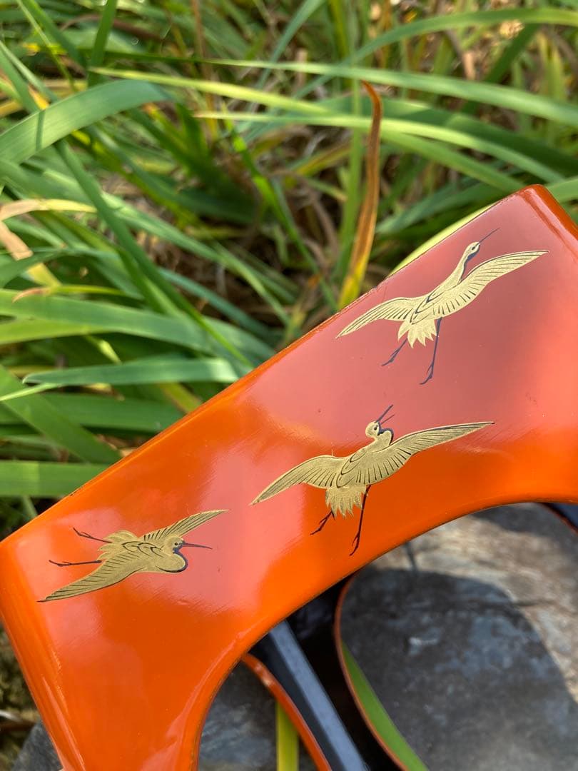 京都の美しいヴィンテージ品　昭和8年　漆器セット 鶴　盃　金箔装飾　正月　大晦日