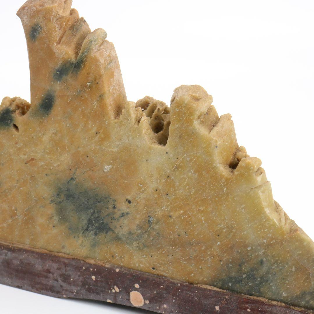 玉石蝋石青田石 楼閣山水雕 中国 床飾 置物　V201