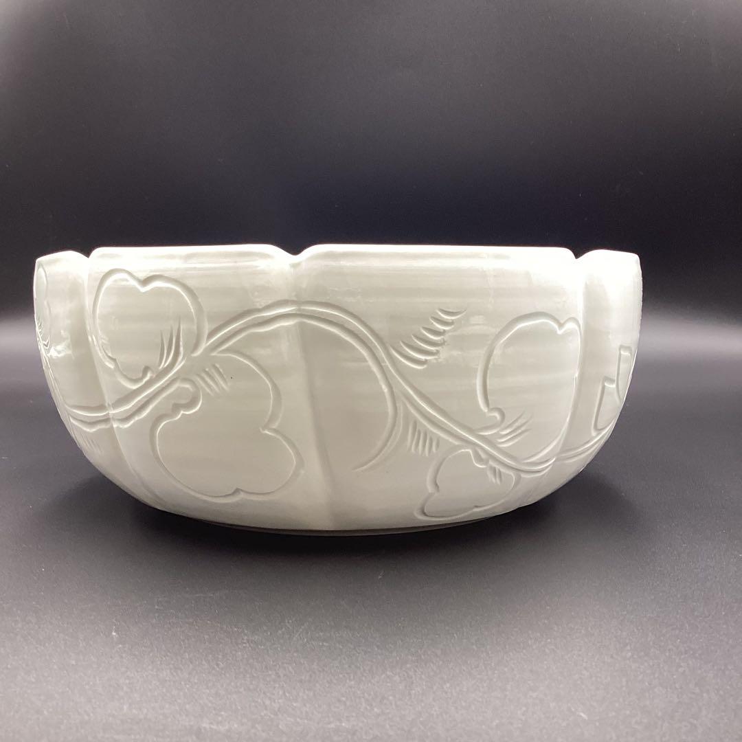 平水指　刻花草文　楽山窯　榊原勇一作　古物　桐箱入