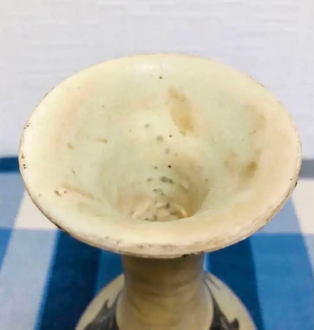 中国 骨董品 旧家蔵出し 磁州窯 鉄絵 刻划 唐童子文 瓶