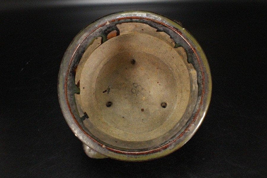 中国美術 窯變 海鼠釉 三足 獅子耳 香炉 明 旧家蔵出