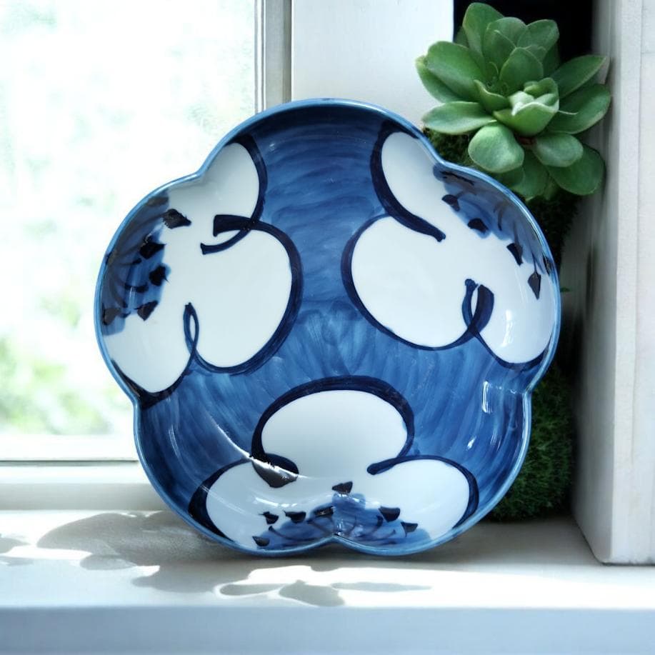 希少 源右衛門窯 青と白の花模様の皿 木箱付き