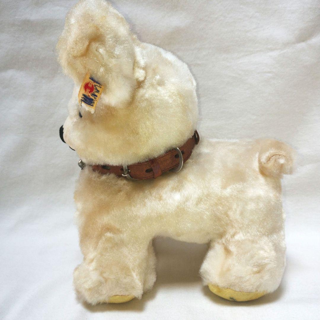 【昭和レトロ】紙タグ付 白い小犬のぬいぐるみ アンティーク　日本製